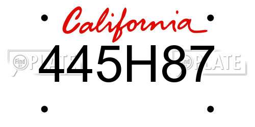 445H87 California License Plate