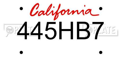 445HB7 California License Plate