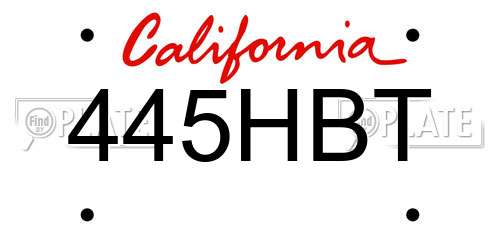 445HBT California License Plate