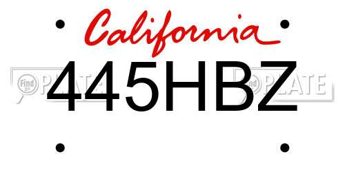 445HBZ California License Plate