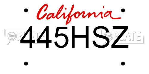 445HSZ California License Plate