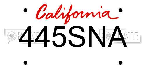 445SNA California License Plate