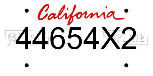 44654X2 California License Plate