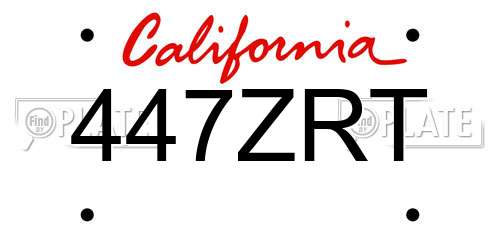 447ZRT California License Plate