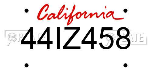 44IZ458 California License Plate