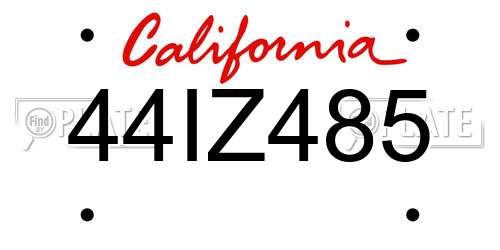 44IZ485 California License Plate
