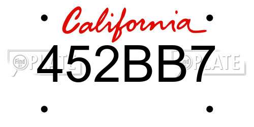 452BB7 California License Plate