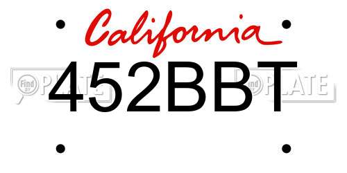 452BBT California License Plate