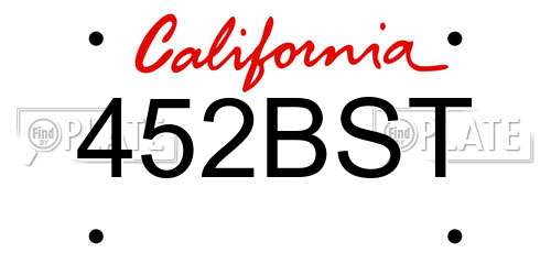 452BST California License Plate