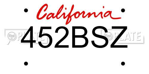 452BSZ California License Plate