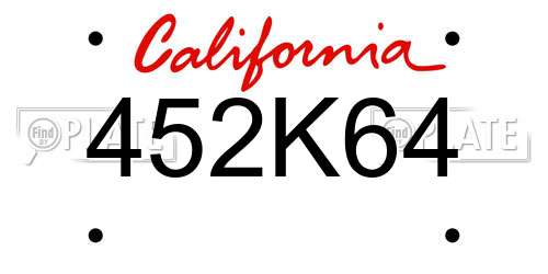 452K64 California License Plate