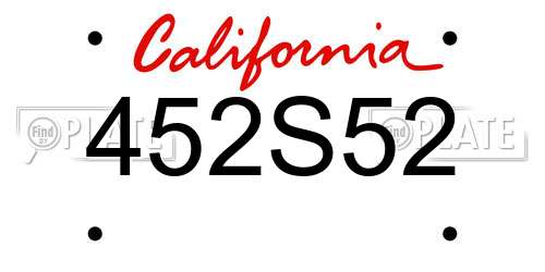 452S52 California License Plate