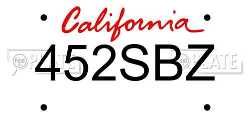 452SBZ California License Plate