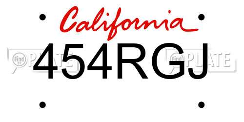 454RGJ California License Plate