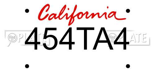 454TA4 California License Plate