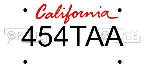 454TAA California License Plate