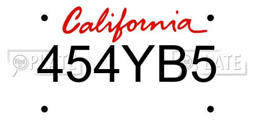 454YB5 California License Plate