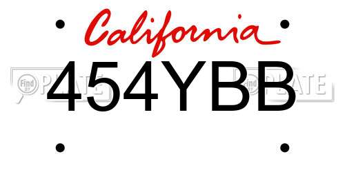 454YBB California License Plate