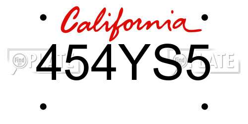 454YS5 California License Plate