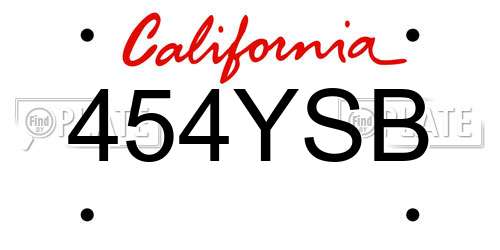 454YSB California License Plate