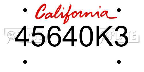 45640K3 California License Plate