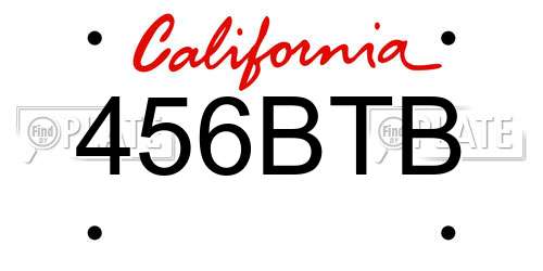 456BTB California License Plate