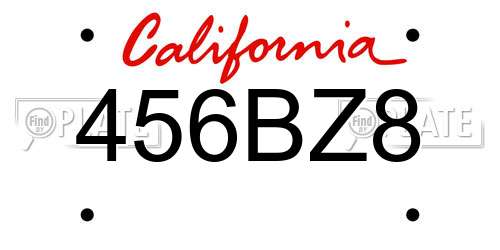 456BZ8 California License Plate
