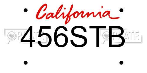 456STB California License Plate