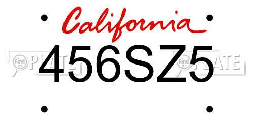 456SZ5 California License Plate