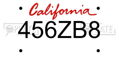 456ZB8 California License Plate