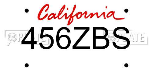 456ZBS California License Plate