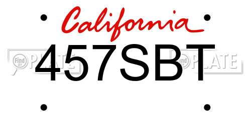 457SBT California License Plate
