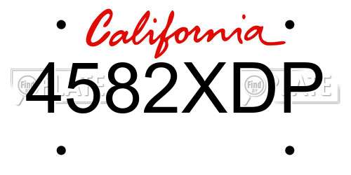 4582XDP California License Plate