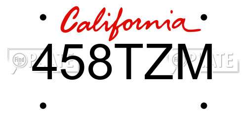 458TZM California License Plate