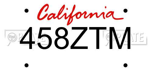 458ZTM California License Plate