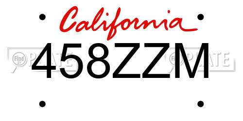 458ZZM California License Plate