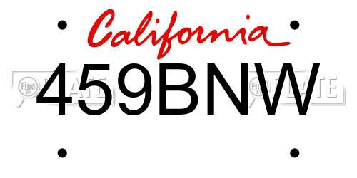 459BNW California License Plate