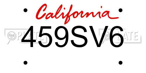 459SV6 California License Plate