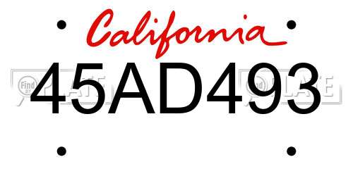 45AD493 California License Plate