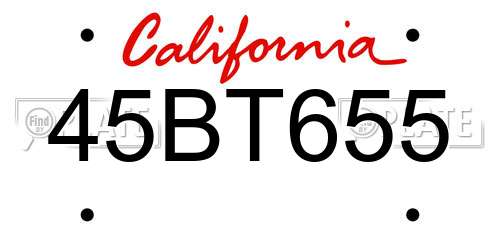 45BT655 California License Plate