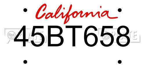 45BT658 California License Plate