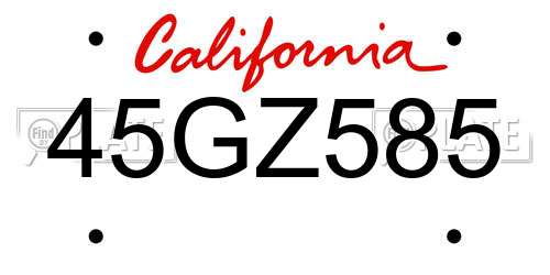 45GZ585 California License Plate