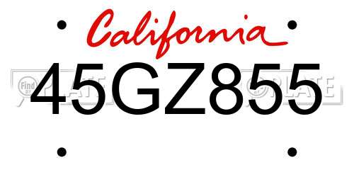 45GZ855 California License Plate