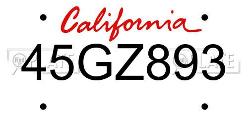 45GZ893 California License Plate