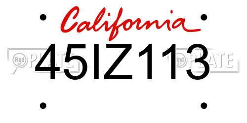 45IZ113 California License Plate