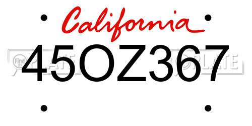 45OZ367 California License Plate