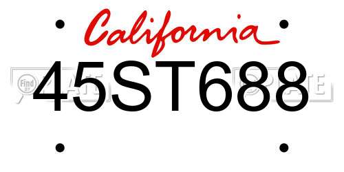 45ST688 California License Plate