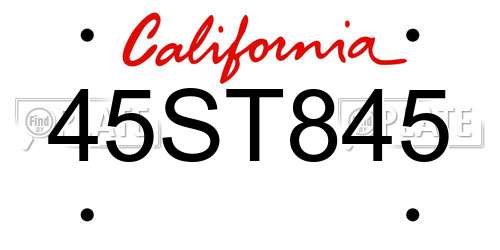 45ST845 California License Plate