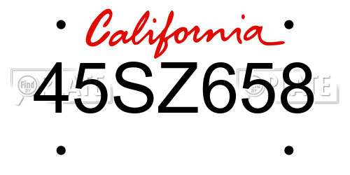 45SZ658 California License Plate
