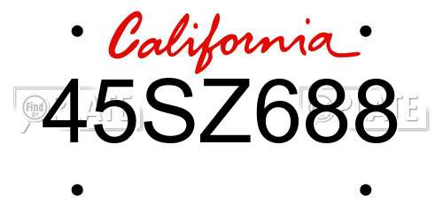 45SZ688 California License Plate